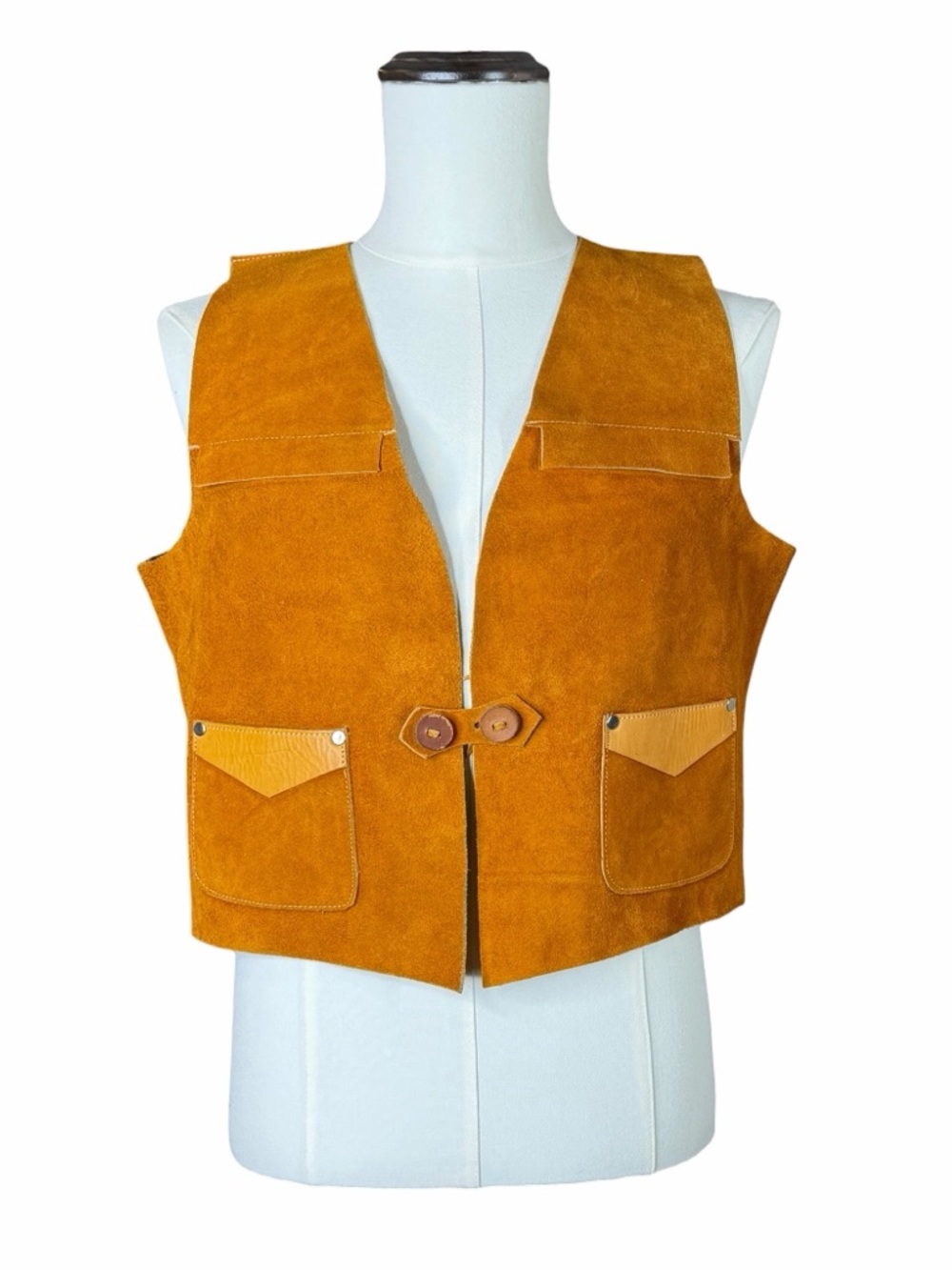 Vintage Handmade Tan Leather Vest - Size Large